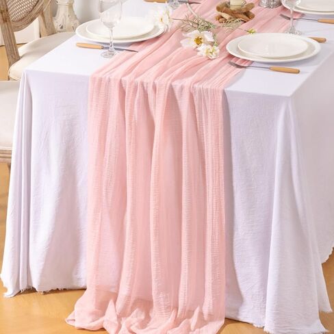 4pcs Light Blue Cheese Cloth Table Runner Spring Baby Blue 120 Inch Soft Rustic Boho Gauze Cheesecloth Table Runner 10FT for Wedding Birthday Party Baby Shower Home Decoration in Saudi Arabia