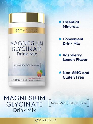 Carlyle Magnesium Glycinate Powder | 5 oz | Drink Mix | Raspberry Lemon Flavor | Non-GMO and Gluten Free Supplement in Saudi Arabia