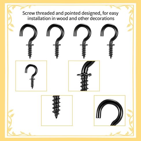 ElevateTech Small Screw Hooks, 100 Pcs 1/2 Inch Metal Screw-in Cup Hooks Black Ceiling Hook Mini Twist-in Hook for Jewelry Crafts Keys Caps Cups Light Decor, Indoor & Outdoor Use in Saudi Arabia