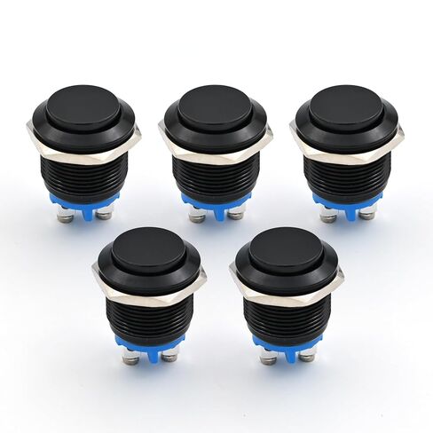 19mm Momentary Push Button Switch, 5PCS Waterproof Marine Horn Button with Nickel Plated Brass Terminals, SPST 12V 24V Black Metal Shell for Car Boat Truck ATV UTV in Saudi Arabia