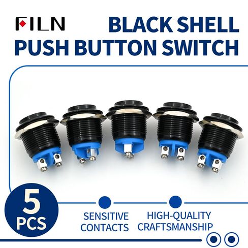 19mm Momentary Push Button Switch, 5PCS Waterproof Marine Horn Button with Nickel Plated Brass Terminals, SPST 12V 24V Black Metal Shell for Car Boat Truck ATV UTV in Saudi Arabia