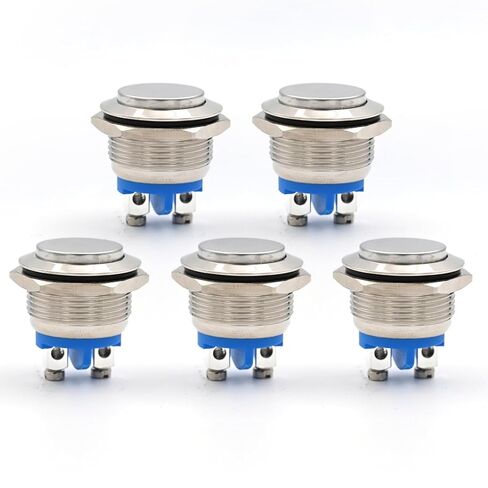 19mm Momentary Push Button Switch, 5PCS Waterproof Marine Horn Button with Nickel Plated Brass Terminals, SPST 12V 24V Black Metal Shell for Car Boat Truck ATV UTV in Saudi Arabia