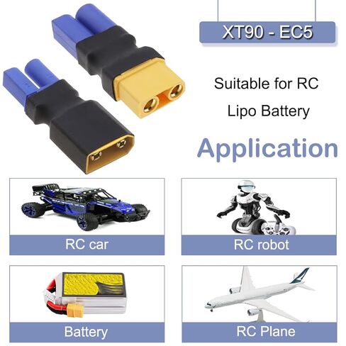 4 قطعة XT90 إلى EC5 أنثى ذكر موصل محول، لا سلك EC5 إلى XT90 أنثى ذكر قابس مهايئ ل RC FPV الطائرة بدون طيار RC سيارة يبو شاحن البطارية ESC in Saudi Arabia