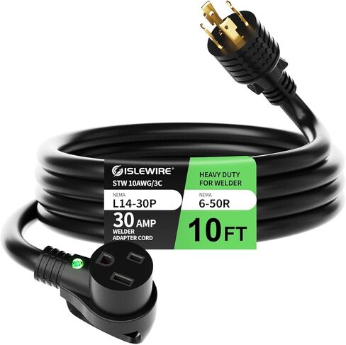 سلك تمديد محول اللحام 10 أقدام، NEMA L14-30P إلى 6-50R، 30 أمبير 4-Prong إلى 3-Prong Generator إلى قابس اللحام، 10AWG Heavy Duty STW، سلك طاقة لحام 240 فولت مع مقبض ومؤشر LED in Saudi Arabia