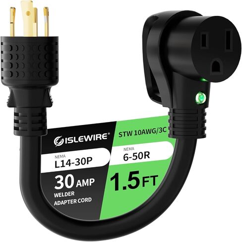10FT Welder Adapter Extension Cord, NEMA L14-30P to 6-50R, 30 Amp 4-Prong to 3-Prong Generator to Welder Plug, 10AWG Heavy Duty STW, 240V Welding Power Cord with Handle and LED Indicator in Saudi Arabia