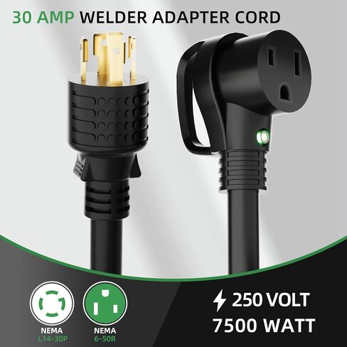 10FT Welder Adapter Extension Cord, NEMA L14-30P to 6-50R, 30 Amp 4-Prong to 3-Prong Generator to Welder Plug, 10AWG Heavy Duty STW, 240V Welding Power Cord with Handle and LED Indicator in Saudi Arabia