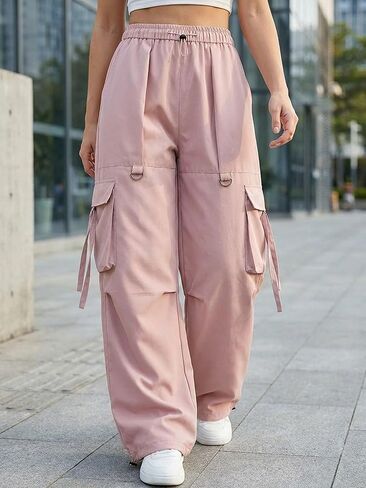 Women's Cargo Pants Loose Fit Hiking Trousers Elastic Waist with Pockets in Saudi Arabia