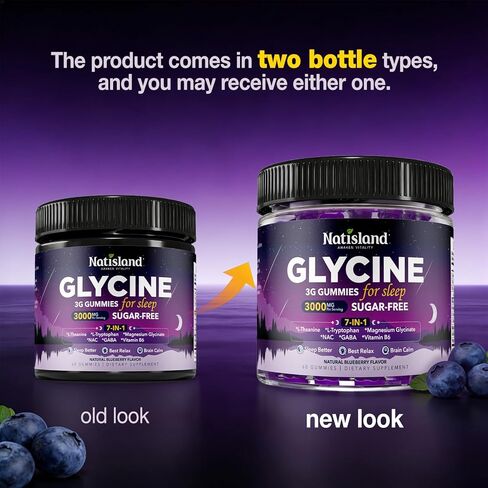 Glycine Gummies for Sleep, Glycine 3g Supplements with NAC, Magnesium Glycinate, L-Theanine, GABA, L Tryptophan, B6 for Relax, Nerve & Brain, Melatonin Free, Sugar Free, Vegan, Blueberry Flavor, 60 Ct in Saudi Arabia