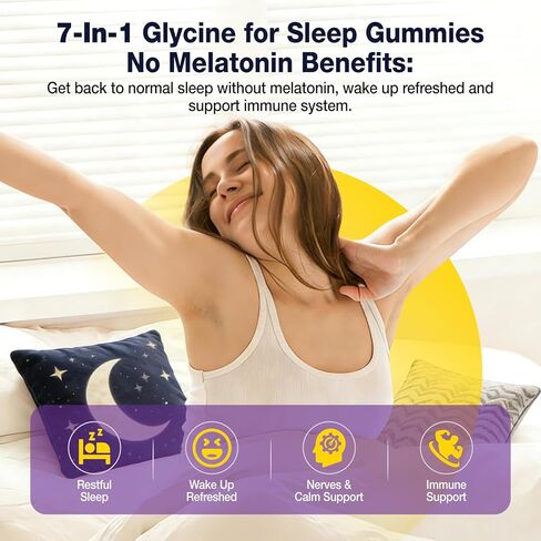 Glycine Gummies for Sleep, Glycine 3g Supplements with NAC, Magnesium Glycinate, L-Theanine, GABA, L Tryptophan, B6 for Relax, Nerve & Brain, Melatonin Free, Sugar Free, Vegan, Blueberry Flavor, 60 Ct in Saudi Arabia