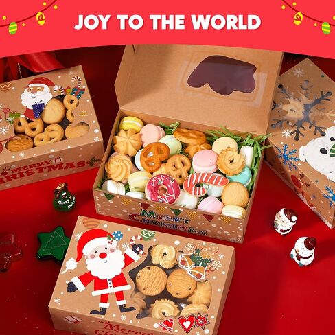 JOYIN 12PCS Christmas Cookie Boxes for Gift Giving, 8.75" x 5.75" x 2.75" Xmas Holiday Bakery Treat Boxes with Window, Kraft Cookie Tin Container Box for Baked Goods, Cupcake, Pastry, Candy, Doughnut in Saudi Arabia