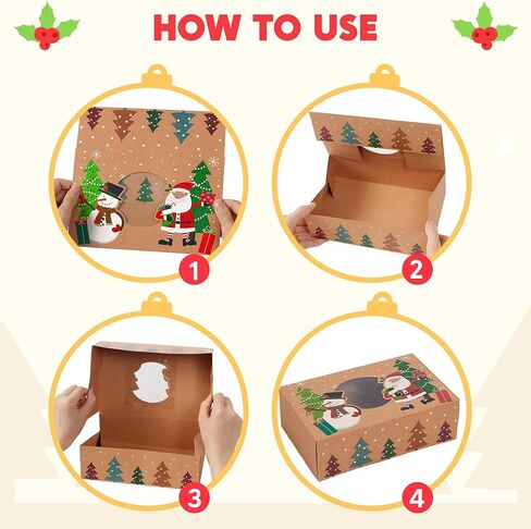 JOYIN 12PCS Christmas Cookie Boxes for Gift Giving, 8.75" x 5.75" x 2.75" Xmas Holiday Bakery Treat Boxes with Window, Kraft Cookie Tin Container Box for Baked Goods, Cupcake, Pastry, Candy, Doughnut in Saudi Arabia