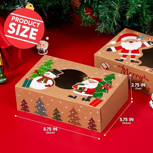 JOYIN 12PCS Christmas Cookie Boxes for Gift Giving, 8.75" x 5.75" x 2.75" Xmas Holiday Bakery Treat Boxes with Window, Kraft Cookie Tin Container Box for Baked Goods, Cupcake, Pastry, Candy, Doughnut in Saudi Arabia