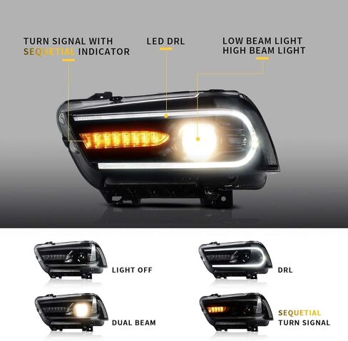 مصابيح أمامية LED من VLAND متوافقة مع دودج تشارجر 2011-2014 (لا تشمل المصابيح وجوانب السائق والراكب) in Saudi Arabia