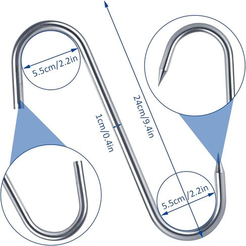 YOUNTHYE 10PCS Meat Hooks 9.4inch Meat Hooks for Hanging 10mm Stainless Steel S Shaped Hanging, Butcher S Hook Grill Meats Hook in Saudi Arabia