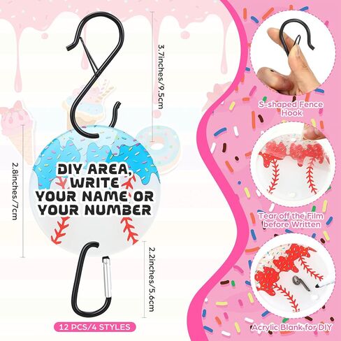 12 Pcs Baseball Ice Cream Drip Fence Hooks Sport Fence Hooks Clip with Acrylic Board for Baseball Lover Player Gift in Saudi Arabia