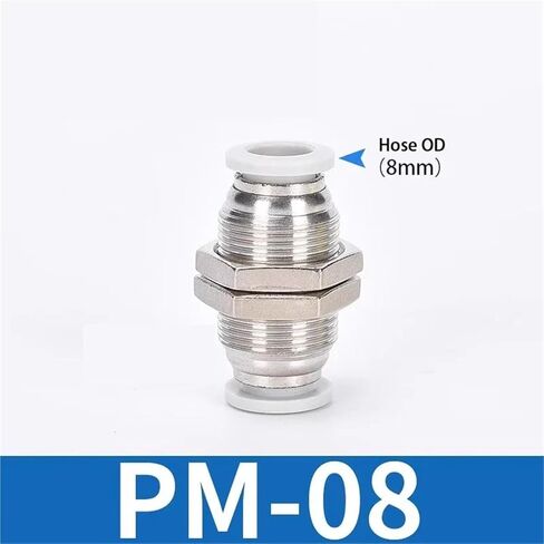 Pneumatic Fittings PM Bulkhead Straight Connectors 4/6/8/10/12 Mm Push In Hose Connector Pipe 1Pcs(White 8mm) in Saudi Arabia