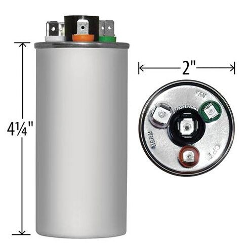 Payne HC98KA036D - 35 + 5 uf/Mfd 370/440 VAC AmRad Replacement Round Dual Universal Capacitor - Made in The U.S.A. in Saudi Arabia
