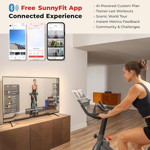 دراجة ركوب الدراجات الداخلية المغناطيسية الذكية من صني هيلث آند فيتنس، معدات تمارين ثابتة، اتصال مجاني بتطبيق SunnyFit in Saudi Arabia