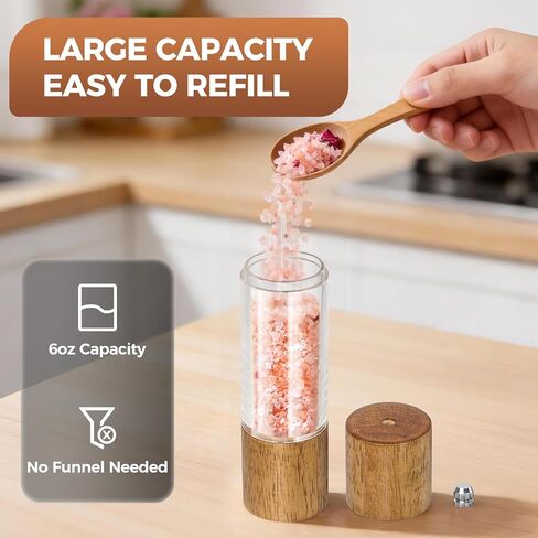 2-Pack Wooden Salt and Pepper Grinder Set - 8 Inch Manual Adjustable Ceramic Grinding, Refillable Acrylic Salt and Pepper Grinder Set, Custom Coarse to Fine Settings, for Home Dining & Gifts in Saudi Arabia
