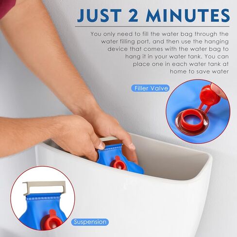 Honeydak 6 Pack Toilet Tank Insert Water Save Conserving Tank Insert 2.3l Blue Toilet Water Saving Storage Containers Flush Replacement Brick Storage Bag for Bathroom, 13 x 8 Inches in Saudi Arabia