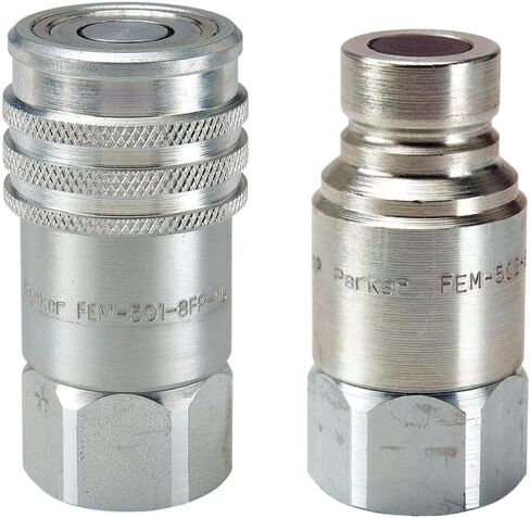 Parker FEM‑501‑8FP + FEM‑502‑8FP Non‑Spill Flat‑Face Hydraulic Quick Coupler Set, ½″ NPSF (Coupler + Nipple), ISO 16028 Compliant in Saudi Arabia