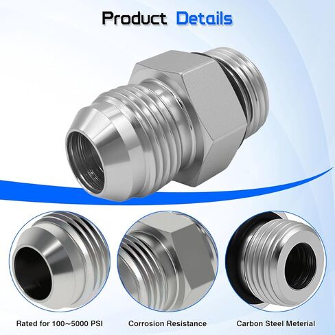 Hydraulic Hose Connector 3/8" JIC Male x 3/8" SAE ORB Male Straight Converter Hydraulic Pipe Joints Adapter Fitting 6400-06-06 for Hydraulic Systems (2 Pack) in Kuwait
