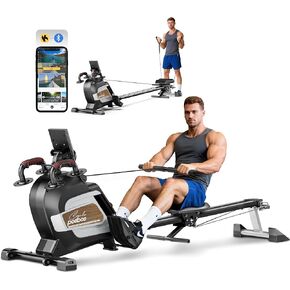 pooboo Rowing Machines for Home, Magnetic Rowing Machine with Adjustable Resistance, Folding Rower Machine of Quiet, 360lbs Weight Capacity, Comfortable Seat Cushion, LCD Monitor, App Support in Kuwait