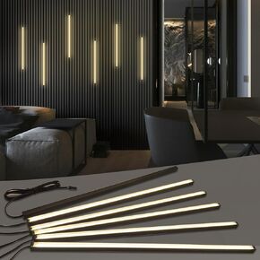 HAMRVL Black LED Recessed Lighting Kit - 6 PCS 16-Inch 3000k Dimmable Warm White LED Lights with Touch Switch, Wall Panel Light for Wood Slat Wall Panels, Headboards, Stairs, Under Cabinet, Home Decor in Saudi Arabia