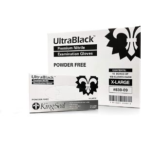 قفازات KingSeal UltraBlack X-LARGE من النتريل من الدرجة الطبية، سوداء، خالية من البودرة، 4 مل - 4 صناديق تحتوي على 100 قفازات بالوزن (400 قطعة) in Kuwait