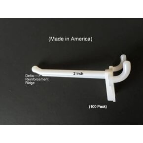 ProCraft Brand (100 Pack) 2 Inch White Plastic Peg Hooks for 1/8" to 1/4" Pegboard. USA Made in Saudi Arabia