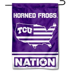 Texas Christian Horned Frogs Garden Flag with USA Stars and Stripes Nation in Kuwait