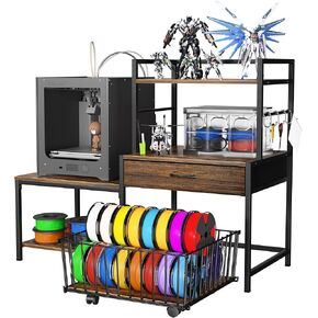 Saudism 3D Printer Stand with Storage Drawer and Rolling Filament Basket, Industrial Printer Table with Open Shelves and Hooks, Sturdy Metal Workstation for 3D Printing Tools and Accessories (Black) in Saudi Arabia