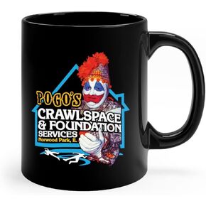 Coolest Shirts On Earth POGO'S Crawlspace & Foundation - John Wayne Gacy serial killer clown coffee tea ceramic mug (Black, 11oz) in Saudi Arabia