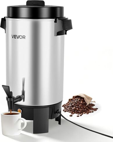VEVOR Commercial Coffee Urn, 40 Cup 203oz Hot Beverage Dispenser with Dripless Faucet, 1090W Quick-Brewing Coffee Maker, Automatic Temperature Control, for Catering, Party, Church & Restaurant in Saudi Arabia