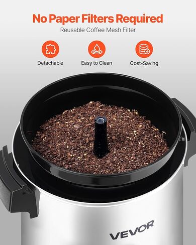 VEVOR Commercial Coffee Urn, 40 Cup 203oz Hot Beverage Dispenser with Dripless Faucet, 1090W Quick-Brewing Coffee Maker, Automatic Temperature Control, for Catering, Party, Church & Restaurant in Saudi Arabia