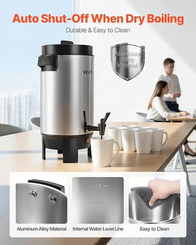 VEVOR Commercial Coffee Urn, 40 Cup 203oz Hot Beverage Dispenser with Dripless Faucet, 1090W Quick-Brewing Coffee Maker, Automatic Temperature Control, for Catering, Party, Church & Restaurant in Saudi Arabia