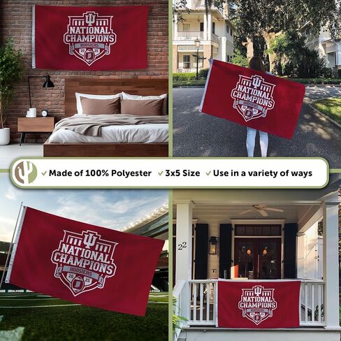 Desert Cactus Indiana University Champs IU Flag - 3 x 5 Feet Hoosiers Banner, Indoor/Outdoor Durable Fabric, 100% Polyester Design (Style 2025 Football Championship A) in Saudi Arabia