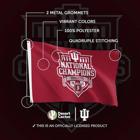 Desert Cactus Indiana University Champs IU Flag - 3 x 5 Feet Hoosiers Banner, Indoor/Outdoor Durable Fabric, 100% Polyester Design (Style 2025 Football Championship A) in Saudi Arabia
