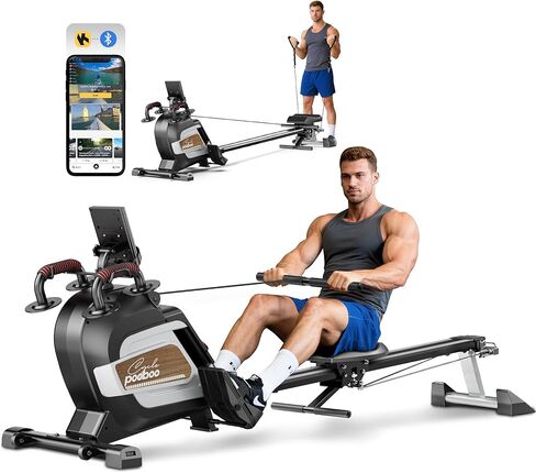 pooboo Rowing Machines for Home, Magnetic Rowing Machine with Adjustable Resistance, Folding Rower Machine of Quiet, 360lbs Weight Capacity, Comfortable Seat Cushion, LCD Monitor, App Support in Saudi Arabia
