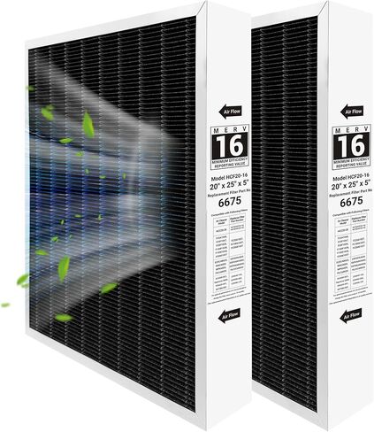 عبوتان من فلتر الهواء 20x25x5، X6675 MERV 16 فلتر هواء مملوء بالكربون متوافق مع نظام Lennox X6675 وLenxox HCC20-28 للفرن HVAC، يستبدل الجزء # HCF20-16، HCF20-10 in Kuwait