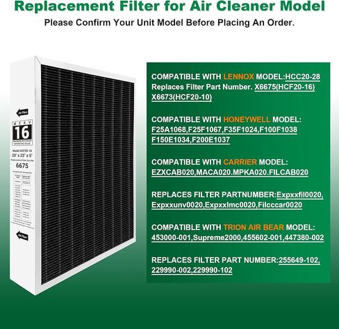 عبوتان من فلتر الهواء 20x25x5، X6675 MERV 16 فلتر هواء مملوء بالكربون متوافق مع نظام Lennox X6675 وLenxox HCC20-28 للفرن HVAC، يستبدل الجزء # HCF20-16، HCF20-10 in Kuwait