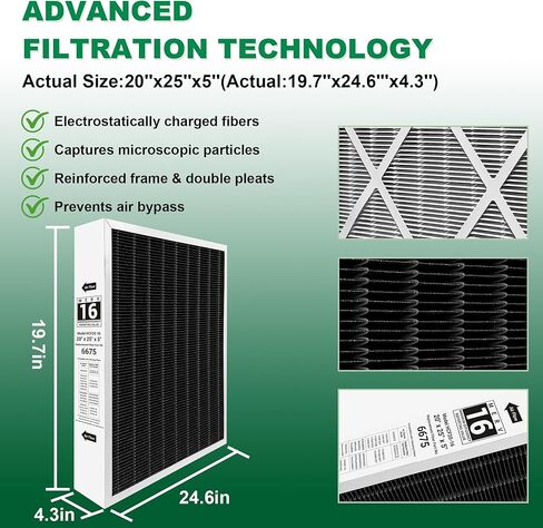 عبوتان من فلتر الهواء 20x25x5، X6675 MERV 16 فلتر هواء مملوء بالكربون متوافق مع نظام Lennox X6675 وLenxox HCC20-28 للفرن HVAC، يستبدل الجزء # HCF20-16، HCF20-10 in Kuwait