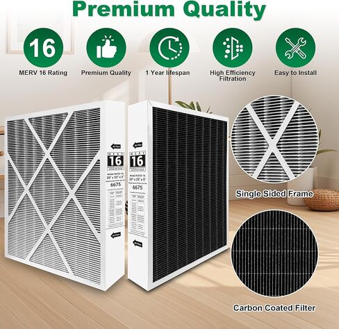 عبوتان من فلتر الهواء 20x25x5، X6675 MERV 16 فلتر هواء مملوء بالكربون متوافق مع نظام Lennox X6675 وLenxox HCC20-28 للفرن HVAC، يستبدل الجزء # HCF20-16، HCF20-10 in Kuwait