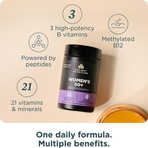 Ancient Nutrition Women’s 50+ Multivitamin with Ashwagandha – Menopause Support for Hot Flashes, Sleep, Mood, Energy & Hormonal Balance – 21 Vitamins & Minerals – 30 Servings in Saudi Arabia