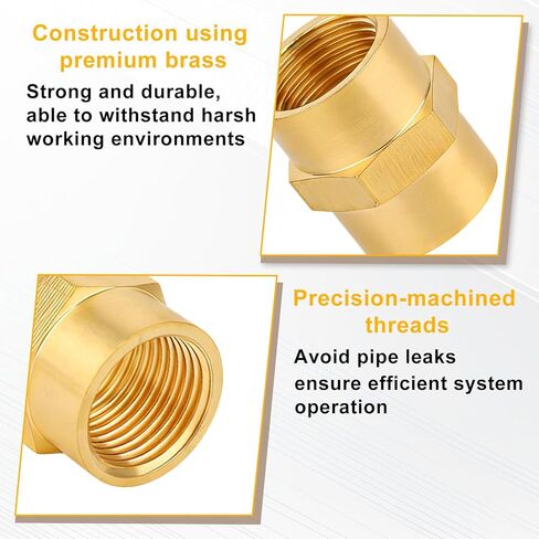 2pcs Brass Pipe Fitting NPT Coupler, Heavy Duty 1/2" x 1/2" NPT Hex Coupler Pipe Fitting for Air Water Gas Oil in Saudi Arabia