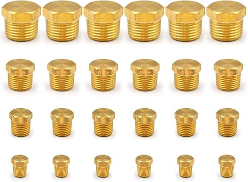 أطقم تركيبات الأنابيب السداسية النحاسية، مجموعة مقابس نحاسية 1/8 بوصة 1/4 بوصة 3/8 بوصة 1/2 بوصة NTP قابس ذكر ملولب 24 قطعة in Kuwait