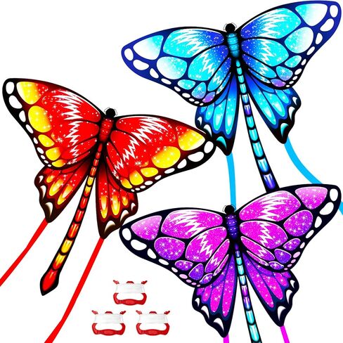 طائرات ورقية، 3 طائرات ورقية على شكل فراشة للأطفال الذين تتراوح أعمارهم بين 4-8 و8-12 عامًا مع سلسلة بطول 328 قدمًا سهلة الطيران - ألعاب طيران خارجية طائرة دلتا الورقية للمبتدئين والكبار والأنشطة العائلية والألعاب في حديقة الشاطئ هدية عيد ميلاد in Kuwait