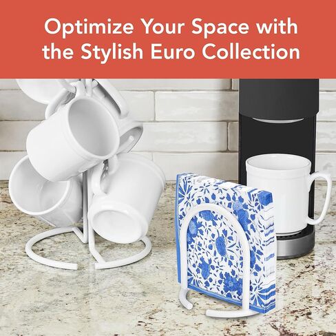 Spectrum Euro Modern Napkin Holder Organizer for Dining Room Table and Kitchen Counters, Minimalist Upright Easy Access Sturdy Base Napkin Dispenser for Paper Napkins Stand, Matte White in Saudi Arabia