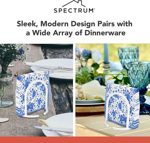 Spectrum Euro Modern Napkin Holder Organizer for Dining Room Table and Kitchen Counters, Minimalist Upright Easy Access Sturdy Base Napkin Dispenser for Paper Napkins Stand, Matte White in Saudi Arabia