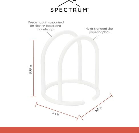 Spectrum Euro Modern Napkin Holder Organizer for Dining Room Table and Kitchen Counters, Minimalist Upright Easy Access Sturdy Base Napkin Dispenser for Paper Napkins Stand, Matte White in Saudi Arabia